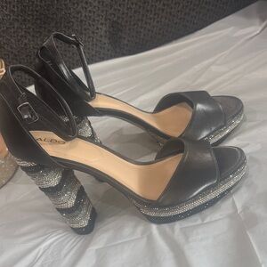 ALDO Black Rhinestone Heel Platform Sandals Women’s Size 9 Party Dress Heels